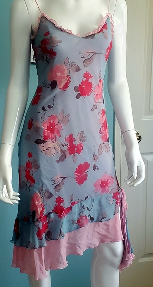 Express Floral Silk Dress w/ asymmetric ruffle hem - Picture 1 of 4